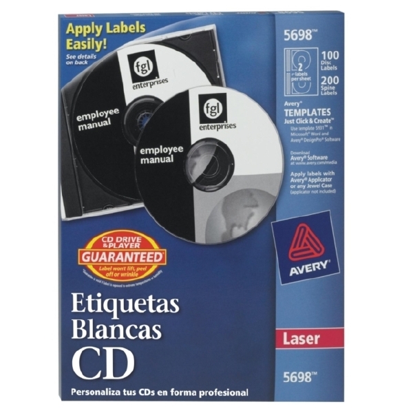 ETIQUETAS PARA IMPRESORA AVERY 5698 PARA CD C/100